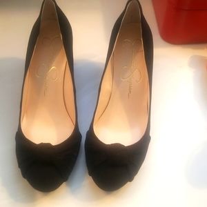 NWT Jessica Simpson Siennah Wedges Blk Microsuede 8.5